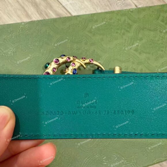 NWOT Authentic Gucci  Calfskin Ceramic Glass Double G Belt Emerald Multicolor - Picture 3 of 3